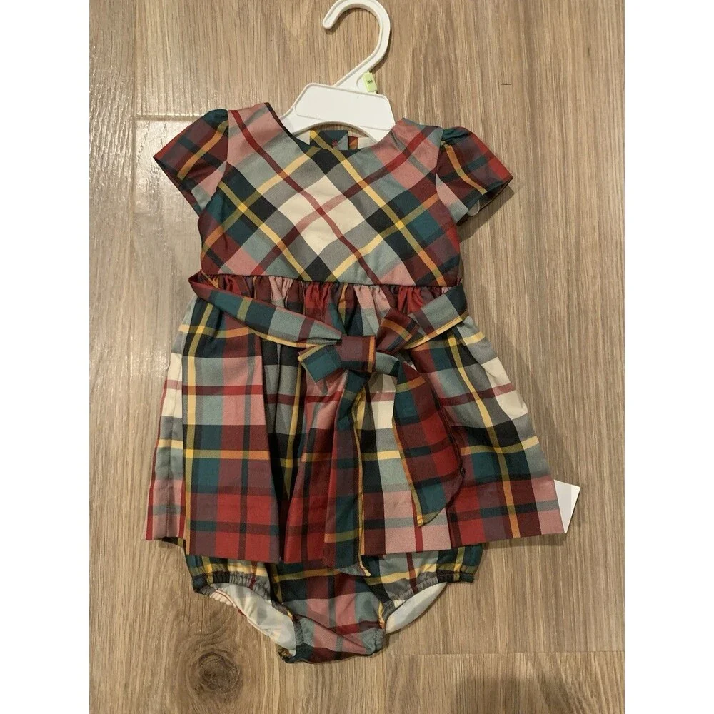 Ralph Lauren Baby Girl 3M Tartan Plaid Holiday Dress Bloomers 2PC NWT $75